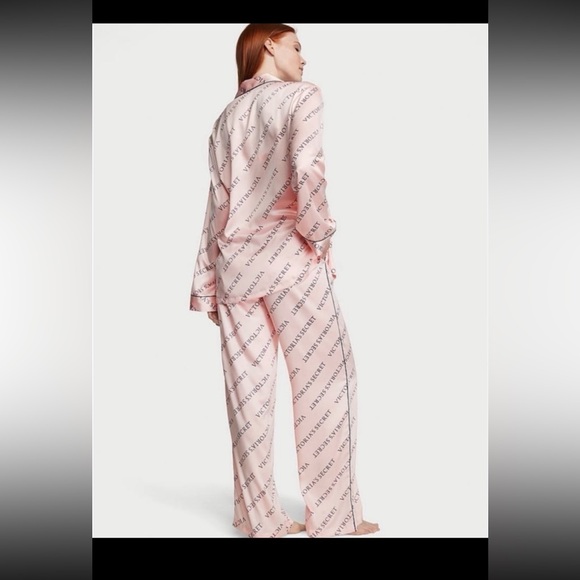 Victoria ’s secret satin long sleeve pj’s set pink signature logo XXL - Picture 2 of 8
